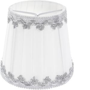 TEMU 실버 레이스가 돋보이는 화이트 사틴 램프쉐이드 - 클립식, 뾰족한 전구에 완벽