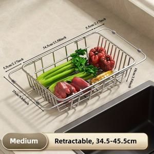 TEMU 1개 접이식 주방 다기능 물빠짐 바구니, 물빠짐 선반, 그릇 선반, 201 스테인리스 스틸 소재, 자유롭게 확장 가능, 빠른 물빠짐, 주방 카운터탑 및 싱크대 보관에 적합|식기건조대|사각싱크볼