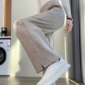 TEMU 여성용 하이웨이스트 와이드 레그 포켓 바지 - 탄성 허리 편안한 캐주얼 바지, 단색 레그 롱 팬츠 (오피스, 직장, ), 하이웨이스트 팬츠, 업무복, 우아한 스타일, 튼튼한 원단|냉장고바지|오피스룩|바지