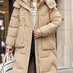 TEMU 여성용 겨울용 두꺼운 따뜻한 긴 코트, 탈부착 가능한 후드, 루즈핏 H라인 컷팅, 스냅 버튼 어깨 슬리브 및 지퍼 클로저 - 캐주얼 방한 재킷, 오버사이즈 두꺼운 겉옷, 큰 포켓 포함, 축제 스타일에 적합