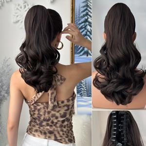 TEMU YUSULAXI 여성용 내열 합성섬유 포니테일 가발 - 16인치 딥웨이브 클립인 익스텐션, 자연한 갈색/검정/다크 브라운/레드/버건디/골든 옴브레 컬러, 볼륨감과 부드러운 질감으로 ·파티·할로윈·크리스마스에 완벽한