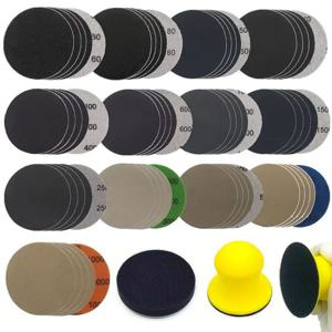 TEMU 65개 3인치 실리콘 카바이드 후크 앤 루프 샌딩 디스크, 80-10000 그릿 습식/건식 사포, 핸드 샌더 블록 및 버핑 패드 포함, 목재, 거울, 자동차 연마용