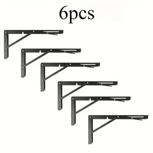 TEMU 6개 세트 헤비듀티 접이식 브래킷 - 8인치 블랙 철제 L형 조절 가능 선반 지지대, 내구성 있는 금속 테이블 & 벽걸이 힌지, 접이식 디자인으로 선반, 책상, 책장에 적합 - 간편 조립 (6개)