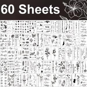 TEMU FTVLTAT 임시 타투 60장 - 여성용 혼합 매치 블랙 바디 아트 스티커 300개 이상, 긍정적인 메시지, 귀여운 파티 선물, DIY 타투 패치 (바늘 필요 없음)|타투스티커