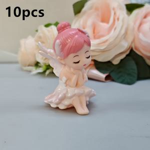 TEMU 10개 천사 피규어 - 우아하고 핑크색 레진 장식, 표현력이 풍부한 눈, 전기 불필요, 가정, 사무실, 크리스마스, 할로윈용
