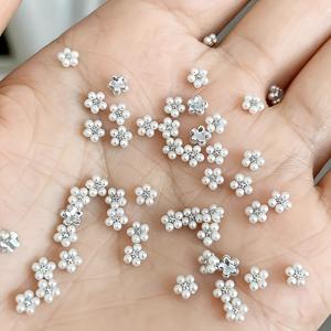TEMU 50개 3D 플라워 네일 아트 라인스톤 - 5잎 화이트 & 비즈 DIY 매니큐어, 웨딩, 파티, 프롬 네일용 - 센시티브 베이지, 접착제/젤/폴리머 불필요, 쉬운 적용 네일 장식