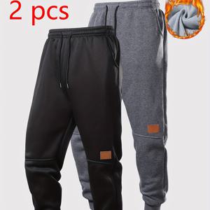 TEMU 남성용 보온 트레이닝 팬츠 2pcs - 겨울용 러닝 짐 조거 팬츠, 커프드 앵클, 다양한 컬러 옵션 (//그레이) | 세탁기 사용 가능한 피트니스, 캐주얼 및 야외 활동용 운동복