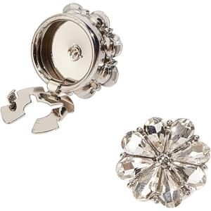 TEMU 2개 세트 우아한 라인스톤 꽃 버튼 커버, 바느질 없이 즉시 부착 가능한 드레스, 정장, 턱시도용 클립 장식 - 아연, 화이트