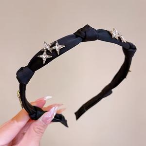 TEMU 스타 장식이 있는 우아한 프렌치 스타일 헤어밴드 - 여성용 시크한 블랙 헤어 액세서리, 스타일리시한 업두에 완벽, 여성용 헤어 액세서리, 헤어밴드/헤어밴드