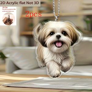 TEMU 2D 플랫 - 2D 아크릴 애완동물 테마 펜던트 2개 세트, 장난기 넘치는 강아지 디자인, 자동차, 백팩, 키체인에 적합. 크리스마스, 발렌타인데이, 새해, 졸업식 선물로 이상적. 내구성이 뛰어난 아크릴 소재로 축제 장식에 적합.