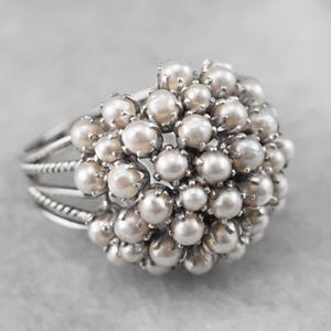 TEMU 쿠이 여성용 빈티지 모조 진주 플라워 링 - 멀티 레이어 모조 진주 클러스터, 화이트 K 도금 웨딩/기념일 주얼리, 6월 탄생석 선물, 파티 및 데일리 웨어용 럭셔리 레이어드 모조 진주 링 (합리적 가격 - 인스파이어드 링)