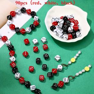 TEMU 90개 아크릴 주사위 비즈 (10mm), 레드, 블랙, 화이트 색상으로 제공 - 고품질, 내구성 좋은 수제 비즈, 주얼리 제작, 팔찌 및 목걸이, 생일 파티 게임, 테이블탑 롤플레잉 액세서리에 적합.