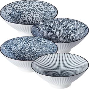 TEMU 4개 대형 일본 라멘 & 푸 볼 컬렉션 - 38oz 블루 & 화이트 국수 수프 볼, 가정용, 레스토랑, 라멘용 - 가족 식사 & 일본 음식 애호가를 위한 완벽한 세트, 4개 볼 포함
