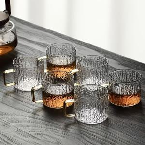 TEMU 6개 세트 해머드 글라스 핸들 찻잔, 소형 찻잔에 적합, 패셔너블 티 세트, 직장인, 가족 식사, 사무실, 다방에 적합, 휴일 선물로도 사용 가능