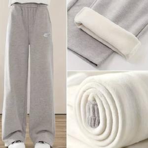 TEMU 여아 패션 캐주얼 두꺼운 기모 안감 와이드 레그 팬츠 | 7-15세 적합, 탄성 허리, 부드러운 스트레치 원단, 가을/겨울, 학교, 야외 활동 및 선물용으로 이상적, 야외용