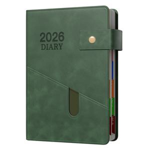 TEMU 1개 2026 다이어리 페이지 A5, 2026년 1월부터 12월까지 일일 플래너 가죽 약속장, 컬러 탭, 버클 잠금, 펜 루프, 탄성 앞주머니 (5.7