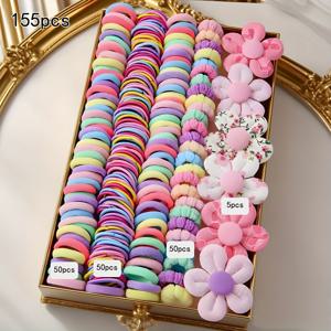 TEMU 155개 귀여운 꽃무늬 헤어 액세서리 세트, 3D 플라워 클립 및 다양한 머리끈 & 헤어밴드 포함 - 매일의 달콤하고 매력적인 헤어스타일에 필수, 소녀와 여성에게 완벽, OPP 가방 포장, 크리스마스/새해/생일 선물, 머리용 리본, 소녀용 후크, 머리끈용 재료, 머리핀 세트, 꼬리 및 후크 여성용, 머리 스크런치, 머리 장식, 소녀용 헤어 액세서리