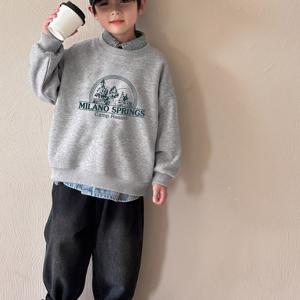 TEMU 2025 신상 남아용 오버사이즈 스웨터 - 슈퍼 루즈핏 긴팔 라운드넥 풀오버, 부드러운 그레이 기하학 패턴 봄/가을 스웨터, 캐주얼 데일리 & 세미포멀 웨어, 세탁기 사용 가능, 편안한 레이어링 & 패밀리 룩, 스타일리시한 남아용 스웨터, 레이어링에 이상적, 봄과 가을에 적합, 쉬운 관리와 캐주얼 복장에 편안함