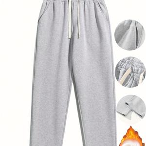 TEMU 남성용 플리스 안감 조거 팬츠 - 부드럽고 따뜻한 겨울용 스웨트팬츠, 드로스트링 허리, 미드 라이즈 루즈핏 바지 (헬스, 러닝, 캐주얼 웨어용) - 남성용 포근한 겨울 바지, 조깅 팬츠, 헬스복, 스포티 디자인, 튼튼한 구조|스포츠|냉장고바지|남자바지