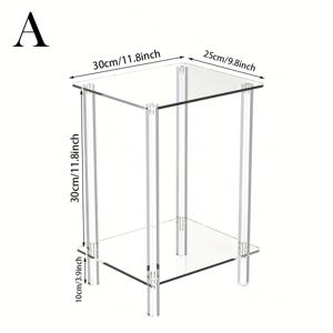 TEMU 모던 아크릴 엔드 테이블 (2단 수납 선반 포함) - 클리어 투명 디자인, 튼튼한 삼각대 받침대, 공간 절약형 컴팩트 침대 옆 테이블 (거실, 침실용)|사이드테이블