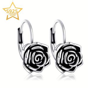 TEMU 레트로하고 독특한 플로럴 장미 패턴의 여성용 귀걸이 한 쌍. 925 실버, 3.3그램. 데일리 착용에 완벽하며, 축제 선물로 이상적