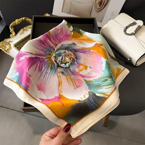 TEMU 대형 70cm 유화 튤립 스카프 숄 - 다기능 핑크 터키석 블루 옐로우 화이트 골든 스페인 랩 - 파티, 웨딩, 여행용 우아한 핸드/드라이클리닝 가능 - 부드럽고 통기성 좋은 칼라 목걸이 액세서리