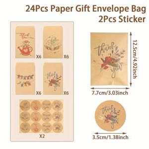 TEMU 26개 우아한 플로럴 감사 선물 가방 (스티커 포함) - 크리스마스, 결혼식, 생일, 베이비 샤워, 졸업식용 크라프트 종이 봉투 - 축제 분위기의 사탕 & 답례품 포장, 선물용 가방, 이벤트 답례품, 장식 스티커, 고품질 종이, 미니쇼핑백, 비닐쇼핑백, 포장용품, 비닐봉투, 선물포장, 포장비닐봉투
