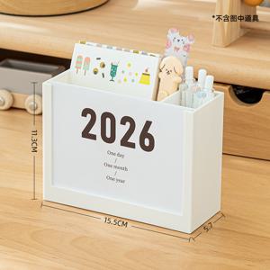 TEMU 2025-2026 생산성 캘린더 스탠드 & 데스크 정리함, 월간 플래너 메모 패드 & 펜 홀더 포함 - 홈 오피스 장식용 영어/중국어 이중 레이아웃, 플라스틱 캘린더 정리함 및 수납 선반|달력|달력|캘린더