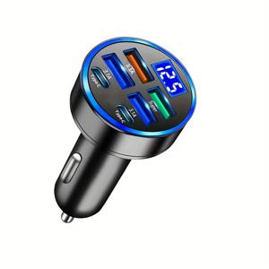 TEMU 6-in-1 고속 차량용 충전기 (USB-C, 듀얼 PD & QC3.0, 4 USB 포트) | iPhone, Samsung, Huawei, Xiaomi 호환 - 무광 마감, 휴대용, 배터리 없음