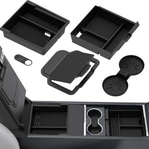TEMU 2026년형 테슬라 모델 Y 및 2025년형 테슬라 모델 3 액세서리용 5개 업그레이드된 센터 콘솔 정리 트레이, 히든 스토리지 박스, 컵 홀더, [충격 방지, 무소음] 블랙