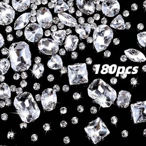 TEMU 180개 대량 유리 라인스톤 4mm-14mm 다중 사이즈 (4mm,6mm,8mm,10mm,12mm,14mm) - 투명 플랫백 DIY 바느질/핫멜트/접착식 비즈, 웨딩드레스, 재킷, 가방, 모자, 휴대폰 케이스 & 파티 의상용 - 대량