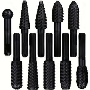 TEMU 목공용 슬로팅 및 조각용 늑대 이빨 스틸 로터리 파일 10개입, 그라인딩 로터리 파일 헤드