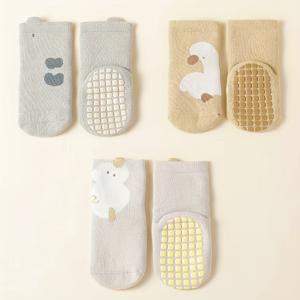 TEMU 3켤레 아기 학습 양말 | 남아 여아용 두꺼운 니트 중간 길이 양말, 가을/겨울 실내용, 폴리에스터 엘라스테인