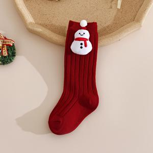 TEMU 아기 양말 1켤레 | 크리스마스 레드 미드 카프 양말 (신생아용), 통기성 좋은 탄성, 조임 없음, 귀여움, 니트 원단