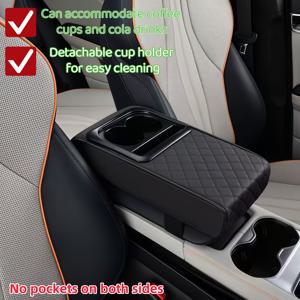 TEMU 중앙 암레스트 박스용 두꺼운 패드, 분리 가능한 컵 홀더 디자인으로 청소 용이, PU 가죽 자동차 암레스트 패드, 두꺼운 소프트 스펀지 코어, 조절 가능한 스트랩, 크기 14인치x8인치x3인치, 자동차 내부 액세서리