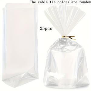 TEMU 25개 셀로판 선물 가방, 매듭 매기기 포함 - 투명 평면 바닥 가스 세트 포장, 작은 선물용, 할로윈, 크리스마스, 추수감사절에 적합, 선물용 선물 가방, 축제 선물 가방, 튼튼한 선물 가방