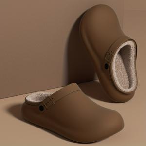 TEMU 남성용 EVA 쉘 겨울 슬리퍼, 플리스 안감 - 슬립온 방한 실내/외 하우스 슈즈, 부드러운 EVA 밑창 & 둥근 토 디자인, /브라운/레드/|여성슬리퍼