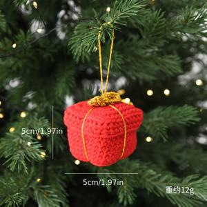 TEMU 핸드메이드 크리스마스 장식 세트 - 크로셰 하우스 & 트리 가랜드, 화이트 포인세티아 무늬, 레드/그린/옐로우/골든 매달기 장식 (7cm) - 크리스마스 트리 & 파티 장식용 멀티