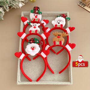 TEMU 5개 크리스마스 머리띠 - , 사슴, 눈사람, 눈꽃 & 홀리 베리 디자인, 빨간색 & 리본, 내구성 좋은 플라스틱 & 패브릭, 파티용, 축제 머리 장식, 파티 머리 장식, 사슴 머리띠, 눈사람 머리띠, 머리핀, 리본핀, 집게핀, 헤어악세사리, 헤어밴드, 스크런치