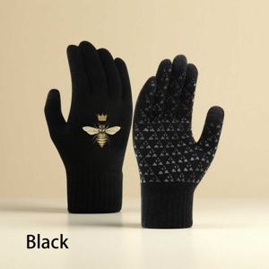 TEMU 1개 빈티지 여왕벌 골든 니트 겨울 장갑 - 부드럽고 따뜻하며 미끄럼 방지 기능성 팔미 디자인, 벌 & 왕관 엠블럼, 골드 액센트, 운전, 스노ーボ드 및 일상 사용에 적합, 세탁기 사용 가능, 겨울 장갑, 낚시장갑, 따뜻한 장갑, 겨울 옷, 발로스 장갑, 미끄럼 방지 장갑, 부드러운 장갑