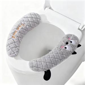 TEMU 회색 또는 초록색 귀여운 고양이 변기 시트 커버 한 쌍, 접착식 변기 시트와 플러시 쿠션, 부드러운 손잡이. 벨벳 소재, 사계절 사용 가능, 설치 및 제거 쉬움, 위생적이고 편안한 변기 액세서리, 쉬운 설치,욕실 액세서리,귀여운 디자인,스타일리시한 욕실 장식,벨벳 소재,고품질 커버,접착 커버|변기커버