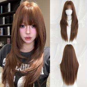 TEMU 7JHH 여성용 가발 30인치 긴 내열성 합성 가발 - 고밀도 브라운/티라운/블론드/레드퍼플/ - 실물과 같은 머리 스타일, 편안하고 간편한 관리 (스타일링 불필요), 가벼운 질감 & 부드러운 질감 - 모든 밝은 피부톤에 적합