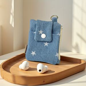 TEMU 여성용 코인 파우치, 스타 보우 디자인 미니 동전 지갑, 원형 클립 포함, 가방에 걸 수 있음, 카드, 잔돈, 지폐, 동전 보관에 적합