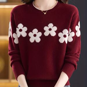 TEMU 여성용 포근한 두꺼운 스웨터 - 긴소매 라운드넥 플로럴 패턴 풀오버, 부드럽고 따뜻한 가을/겨울용 원단, 캐주얼 데일리 & 포멀룩 - 여성 스웨터, 겨울용 스웨터, 겨울 의류, 클래식 니트, 스타일리시 니트