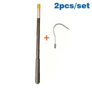 TEMU 2개 스테인리스 스틸 텔레스코픽 조절 로드 + 대형 후크, 미끄럼 방지 고무 그립, 바다 낚시, 얼음 낚시, 부두 보트 낚시에 적합, 전문 낚시 도구, 얼음 낚시 장비, 부두 보트 낚시, 인체공학적 그립, 내구성 좋은 낚싯대