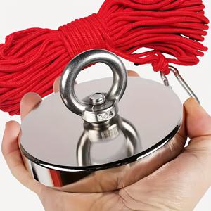 TEMU 350kg 고하중 자석 후크 키트 (1000cm 로프 포함) - 대형 3.54인치 원형 자석 낚시 자석, 금속 회수, 강 & 바다 낚시, 청소 및 휴일 선물 (크리스마스, 할로윈, 아버지의 날)