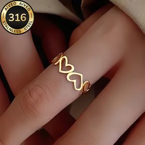 TEMU 고품질 304 스테인리스 스틸 저자극성 골든 하트 오픈 링 | 퇴색 방지, 심플하고 우아함, 또는 파티에 적합, 패셔너블 여성용 반지, 주얼리 액세서리, 여성을 위한 고급스러운 선물