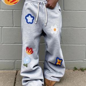 TEMU 남성 캐주얼 스포츠 바지 | 편안하고 넉넉한 핏, 자수 디테일, 남자친구 선물로 이상적