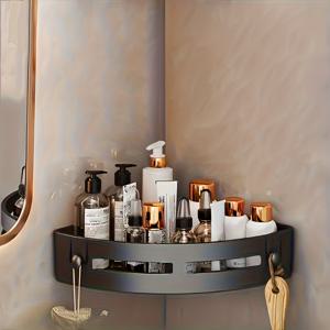 TEMU 1개 무드릴 접착식 벽걸이 욕실 선반 - 흡착 컵 후크가 있는 헤비듀티 플라스틱 코너 스토리지 랙, 수건, 세면도구, 욕조 및 싱크대용 공간 절약형 샤워 정리대 - 작은 욕실, 아파트에 이상적 (도구 필요 없음)