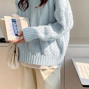 TEMU ELEGANTSUT 한국 스타일 솔리드 컬러 라운드넥 스웨터 - 부드럽고 따뜻한 겨울 블라우스, 귀여운 우아한 / 대만 스타일 의상, 가을 겨울 데일리웨어 (손세탁/드라이클리닝) - 브랜드 라인 시리즈 솔리드 컬러 스웨터